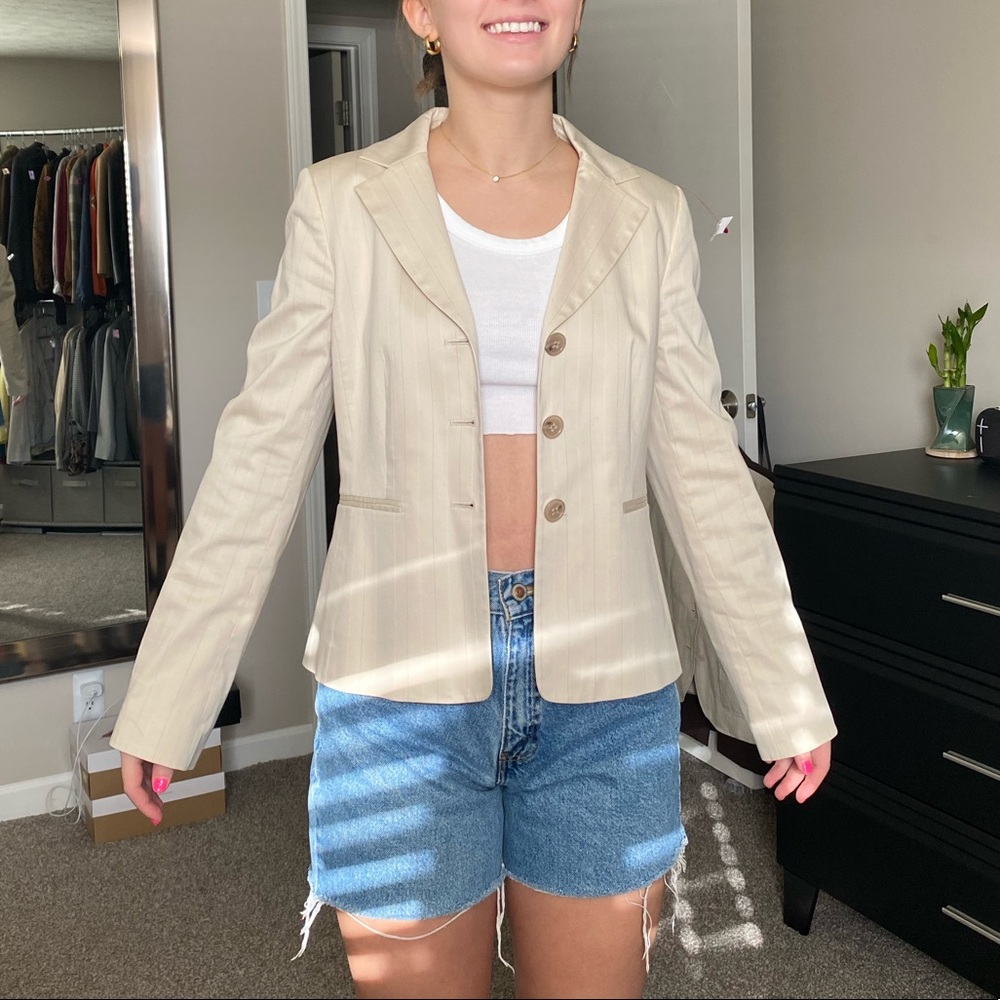 Ann Taylor Beige Grey Striped Blazer
